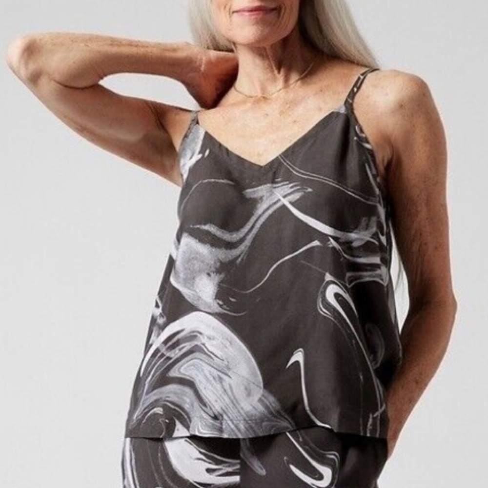 Athleta Calm Cool Cami Pajama Top Size M Black/Gray